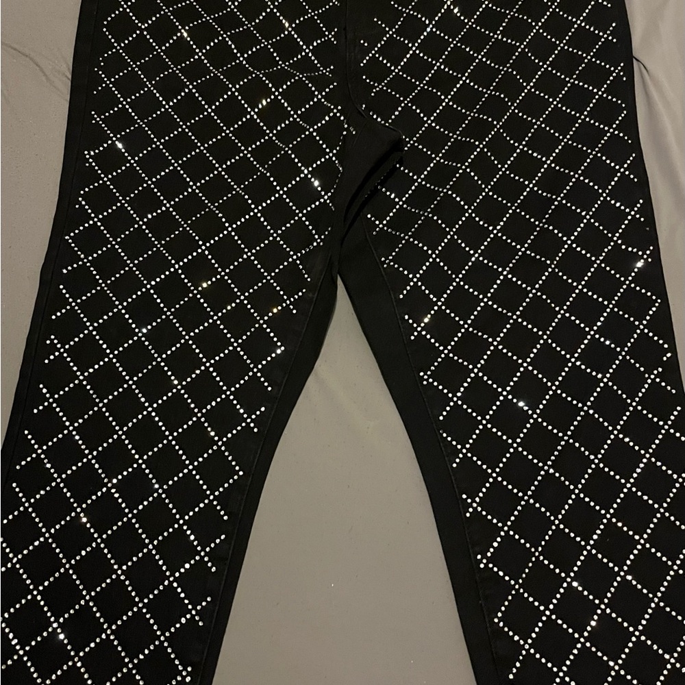One Republic Black Jeans with White Diamond Pattern